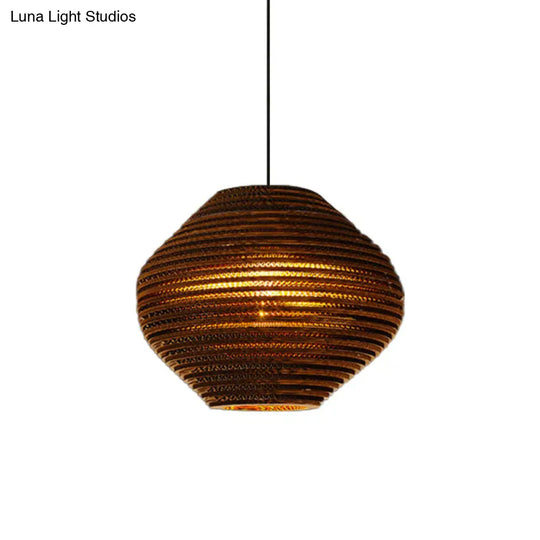 1 Bulb Bistro Pendant Light In Rustic Brown With Corrugated Paper Shade / C