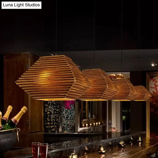 1 Bulb Bistro Pendant Light In Rustic Brown With Corrugated Paper Shade