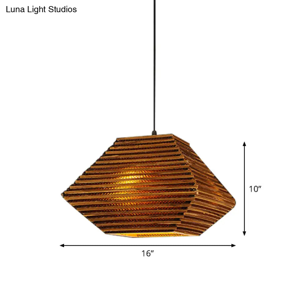 1 Bulb Bistro Pendant Light In Rustic Brown With Corrugated Paper Shade / B