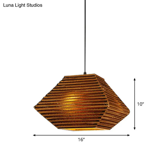 1 Bulb Bistro Pendant Light In Rustic Brown With Corrugated Paper Shade / B