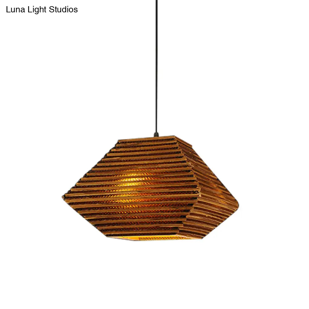 Rustic Brown Bistro Pendant Lighting With Geometric/Cylinder/Bellied Corrugated Paper Shade