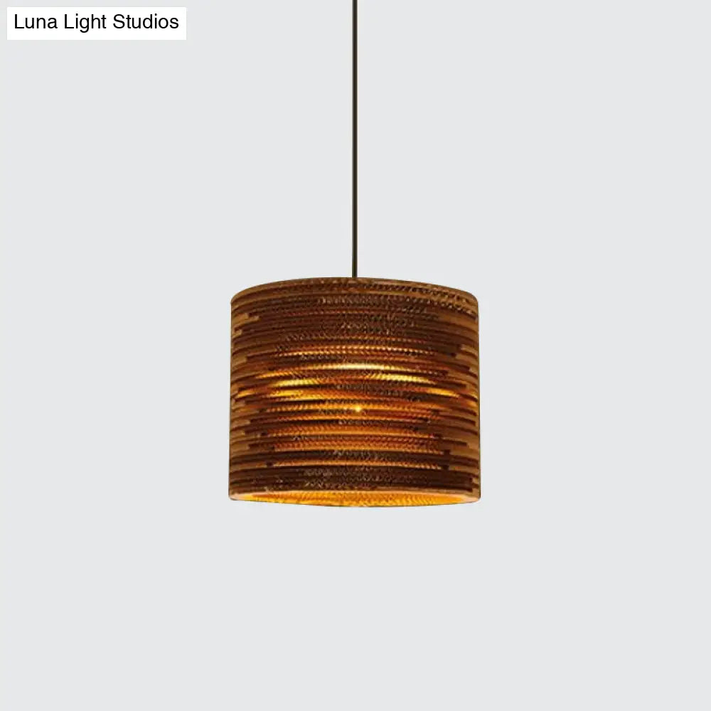 Rustic Brown Bistro Pendant Lighting With Geometric/Cylinder/Bellied Corrugated Paper Shade