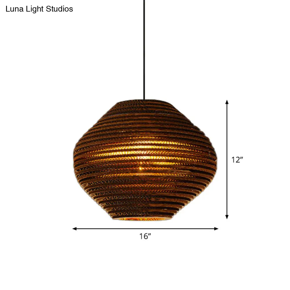 1 Bulb Bistro Pendant Light In Rustic Brown With Corrugated Paper Shade