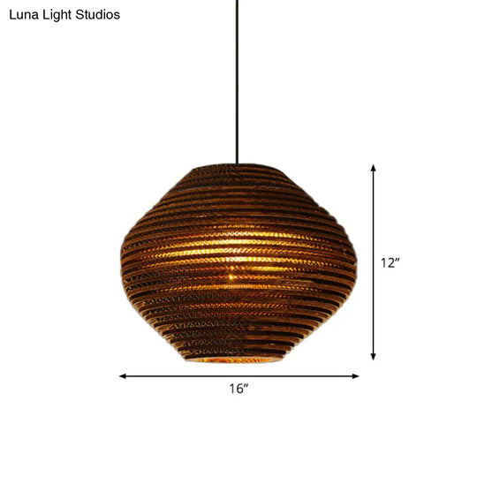 1 Bulb Bistro Pendant Light In Rustic Brown With Corrugated Paper Shade