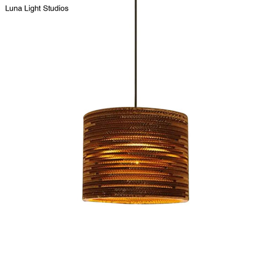 Rustic Brown Bistro Pendant Lighting With Geometric/Cylinder/Bellied Corrugated Paper Shade