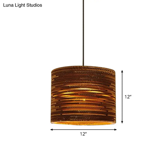 1 Bulb Bistro Pendant Light In Rustic Brown With Corrugated Paper Shade