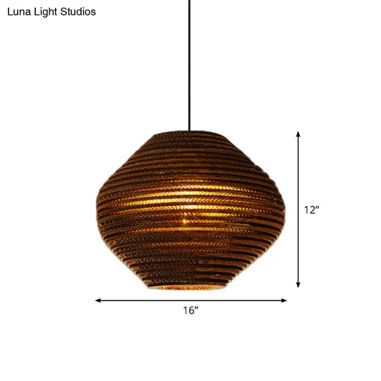 Rustic Brown Bistro Pendant Lighting With Geometric/Cylinder/Bellied Corrugated Paper Shade