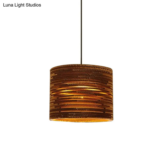 1 Bulb Bistro Pendant Light In Rustic Brown With Corrugated Paper Shade