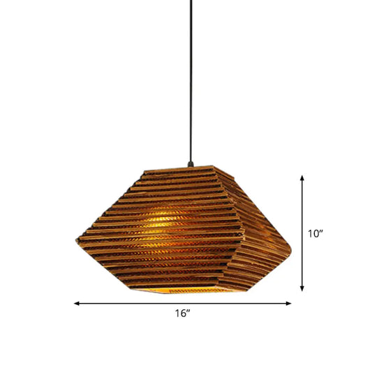 Rustic Brown Bistro Pendant Lighting With Geometric/Cylinder/Bellied Corrugated Paper Shade / B