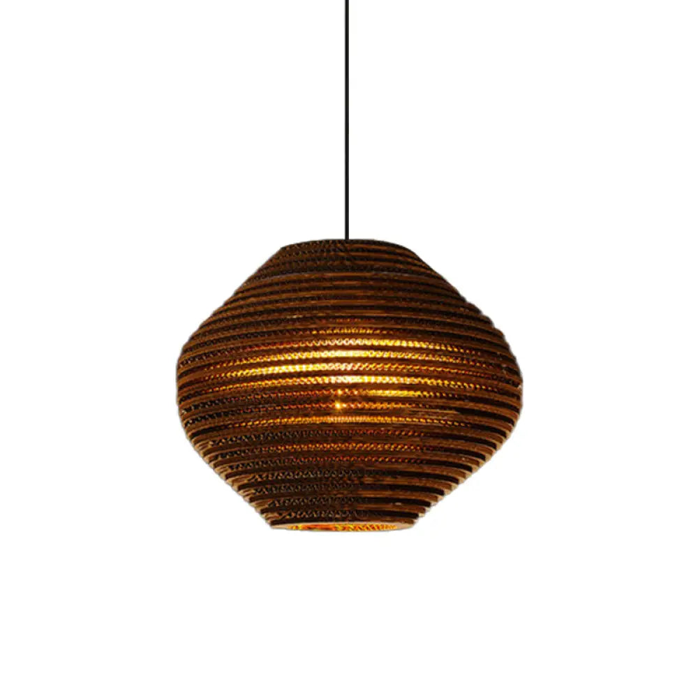Rustic Brown Bistro Pendant Lighting With Geometric/Cylinder/Bellied Corrugated Paper Shade / C