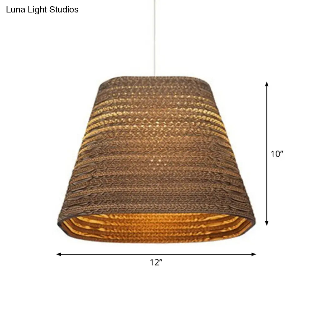 Rustic Brown Hanging Pendant Light Fixture For Dining Room - Globe/Oval/Vase Corrugated Paper Design