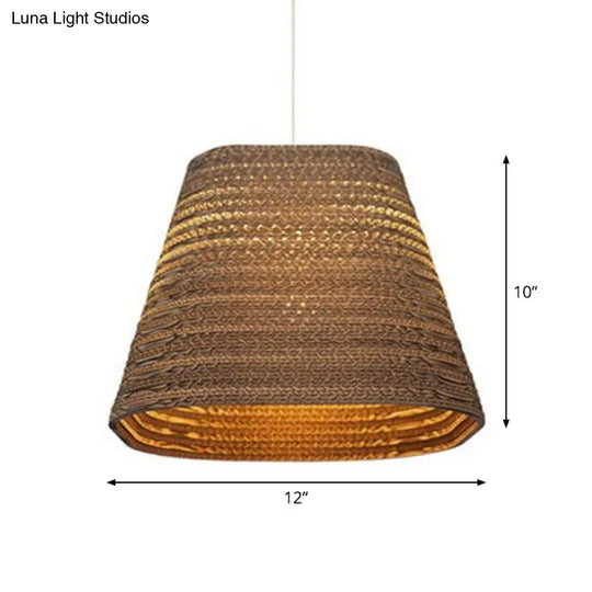 Rustic Brown Hanging Pendant Light Fixture For Dining Room - Globe/Oval/Vase Corrugated Paper Design