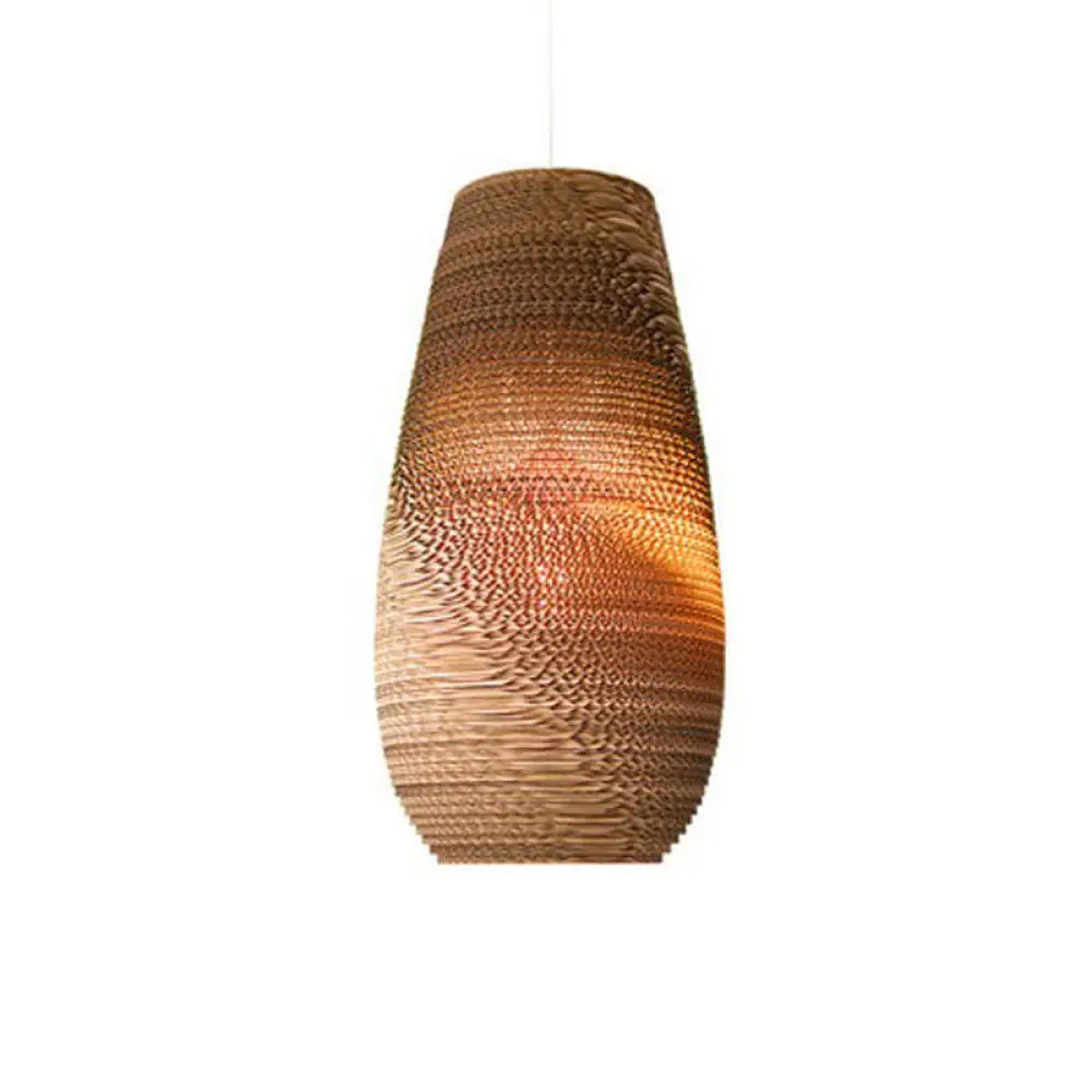 Rustic Brown Corrugated Paper Pendant Light For Dining Room - Globe/Oval/Vase Design / Vase