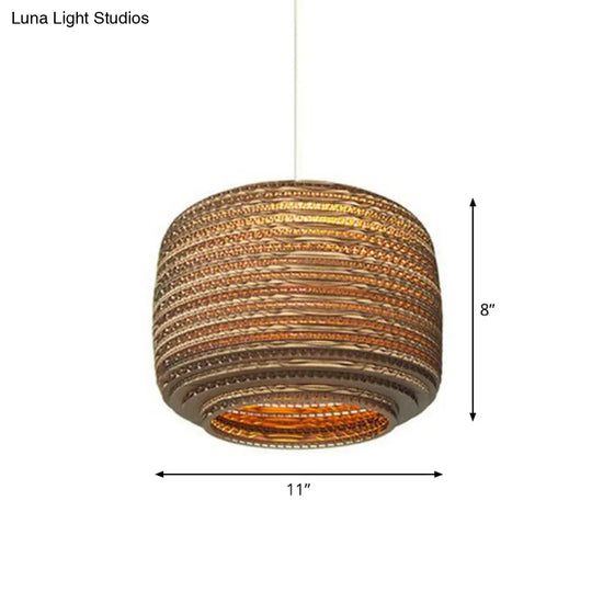 Rustic Brown Corrugated Paper Pendant Light For Dining Room - Globe/Oval/Vase Design