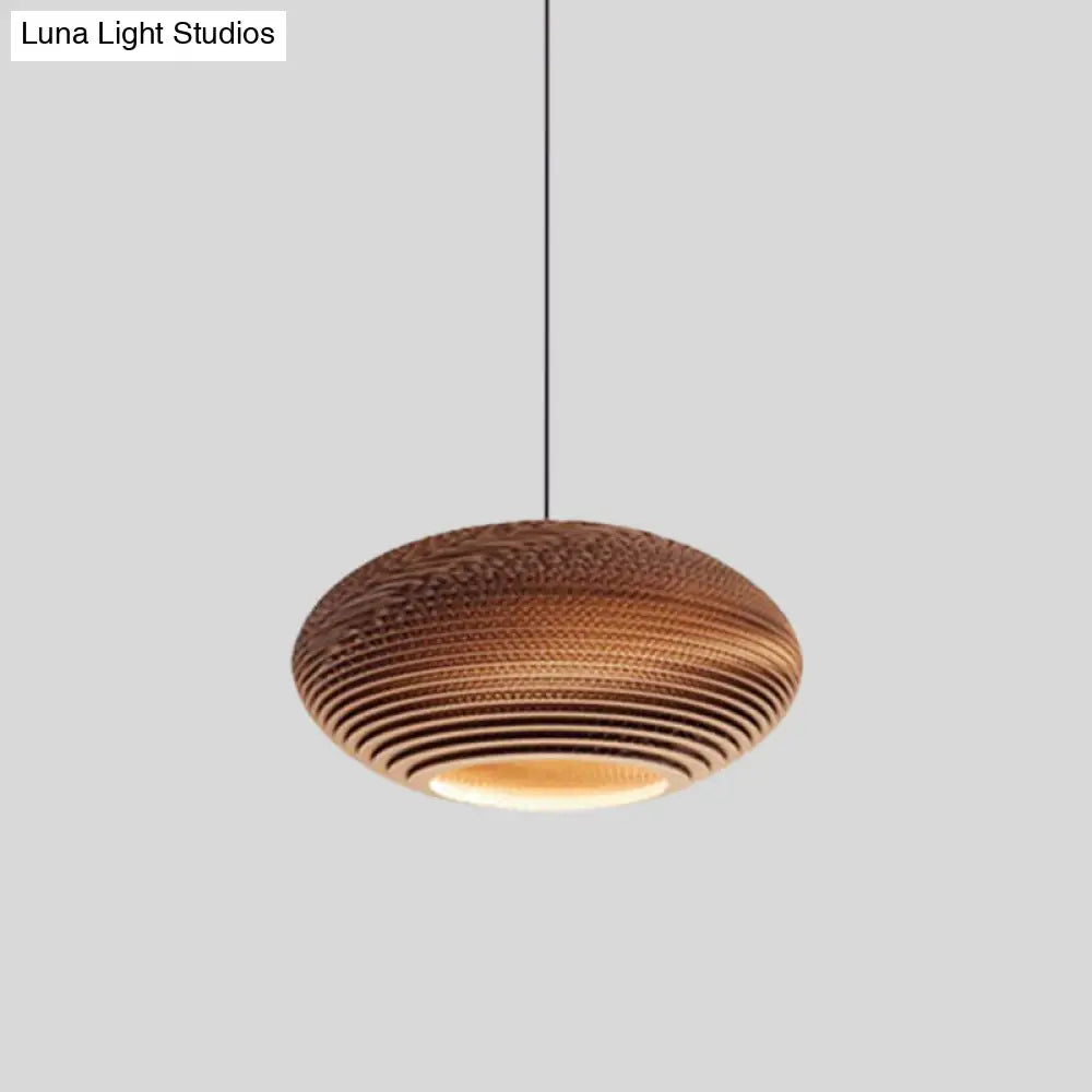 Rustic Brown Corrugated Paper Pendant Light For Dining Room - Globe/Oval/Vase Design