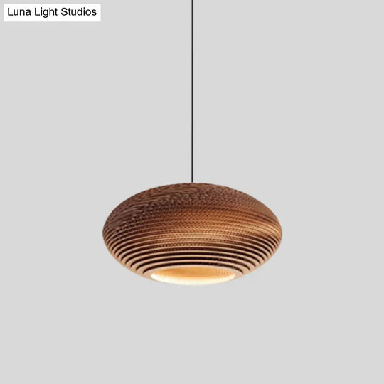 Rustic Brown Corrugated Paper Pendant Light For Dining Room - Globe/Oval/Vase Design