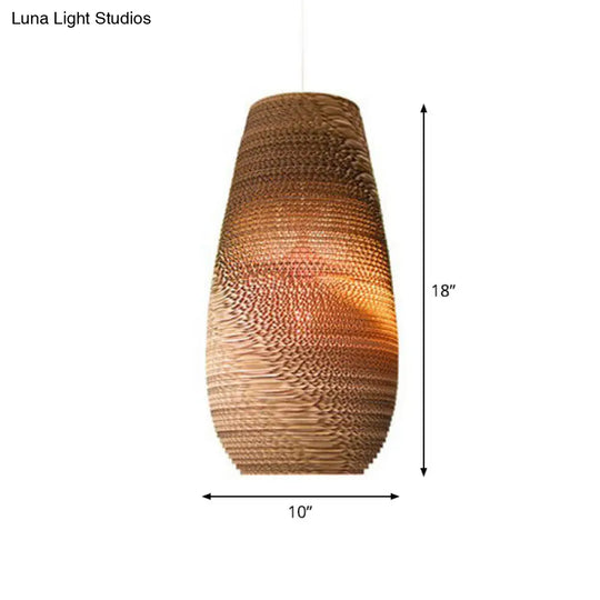 Rustic Brown Hanging Pendant Light Fixture For Dining Room - Globe/Oval/Vase Corrugated Paper Design