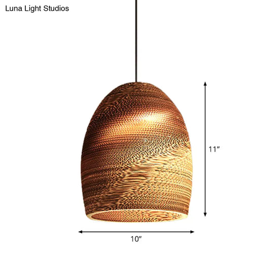 Rustic Brown Corrugated Paper Pendant Light For Dining Room - Globe/Oval/Vase Design