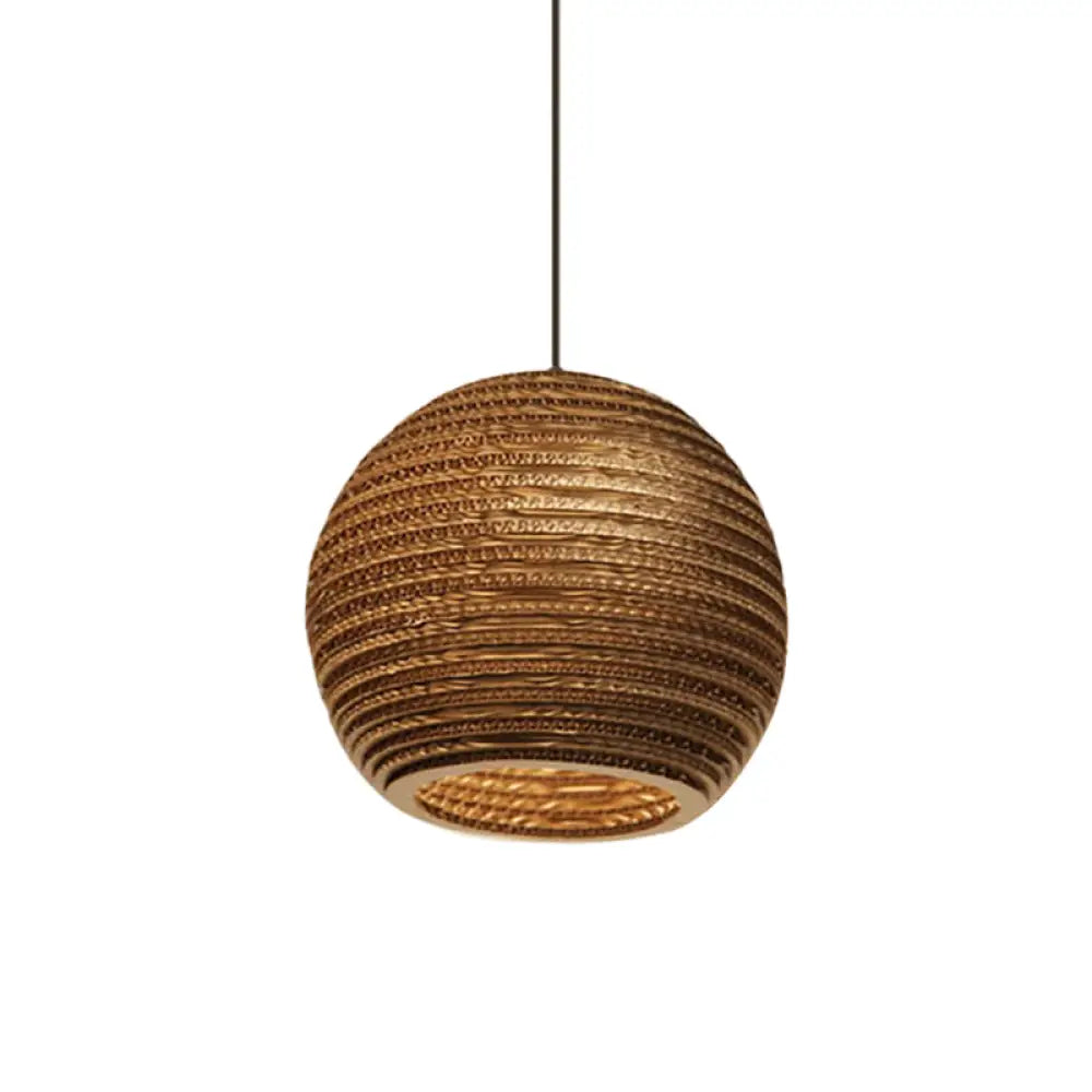Rustic Brown Corrugated Paper Pendant Light For Dining Room - Globe/Oval/Vase Design / Globe