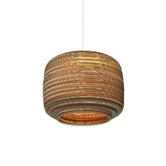 Rustic Brown Corrugated Paper Pendant Light For Dining Room - Globe/Oval/Vase Design / Oval