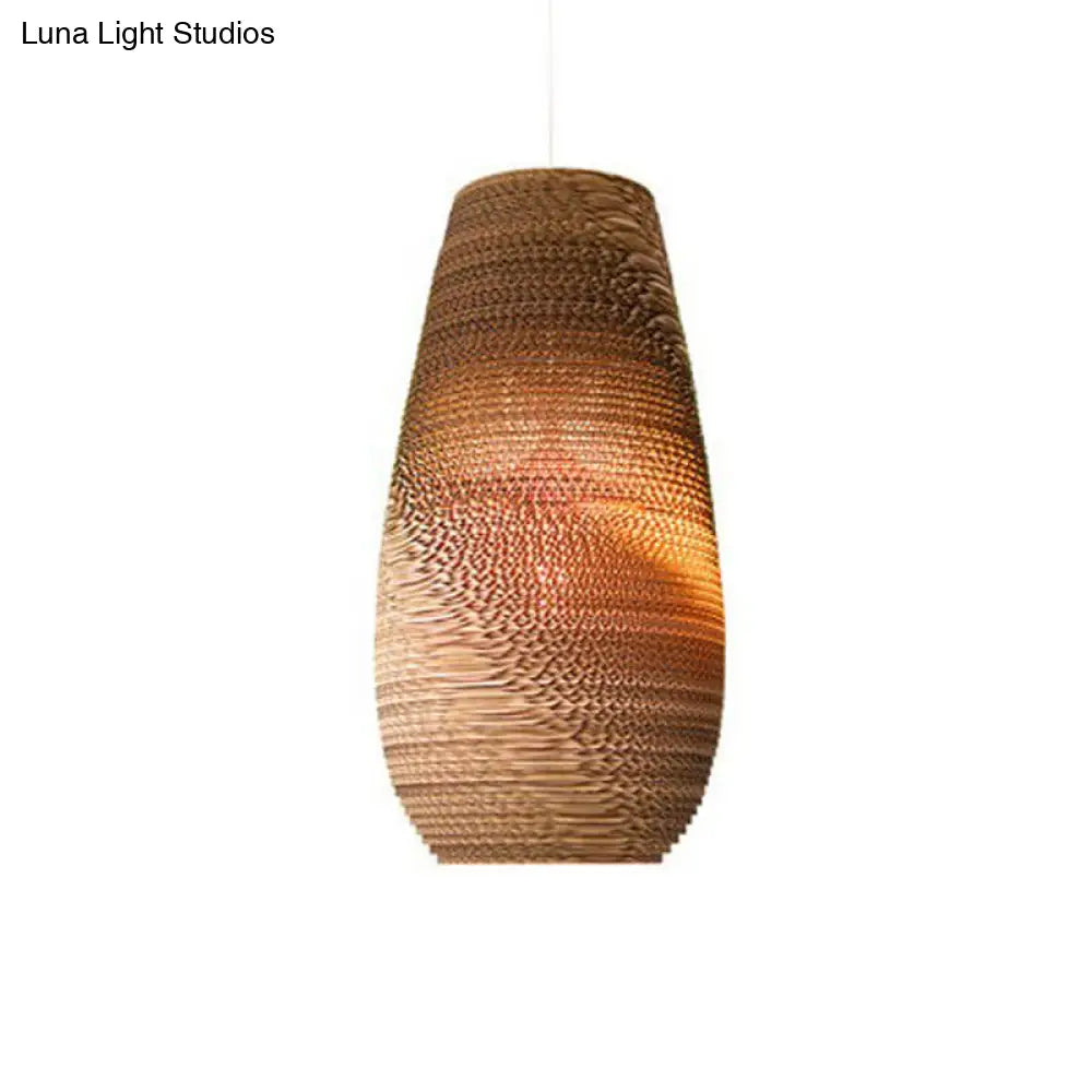 Rustic Brown Hanging Pendant Light Fixture For Dining Room - Globe/Oval/Vase Corrugated Paper Design