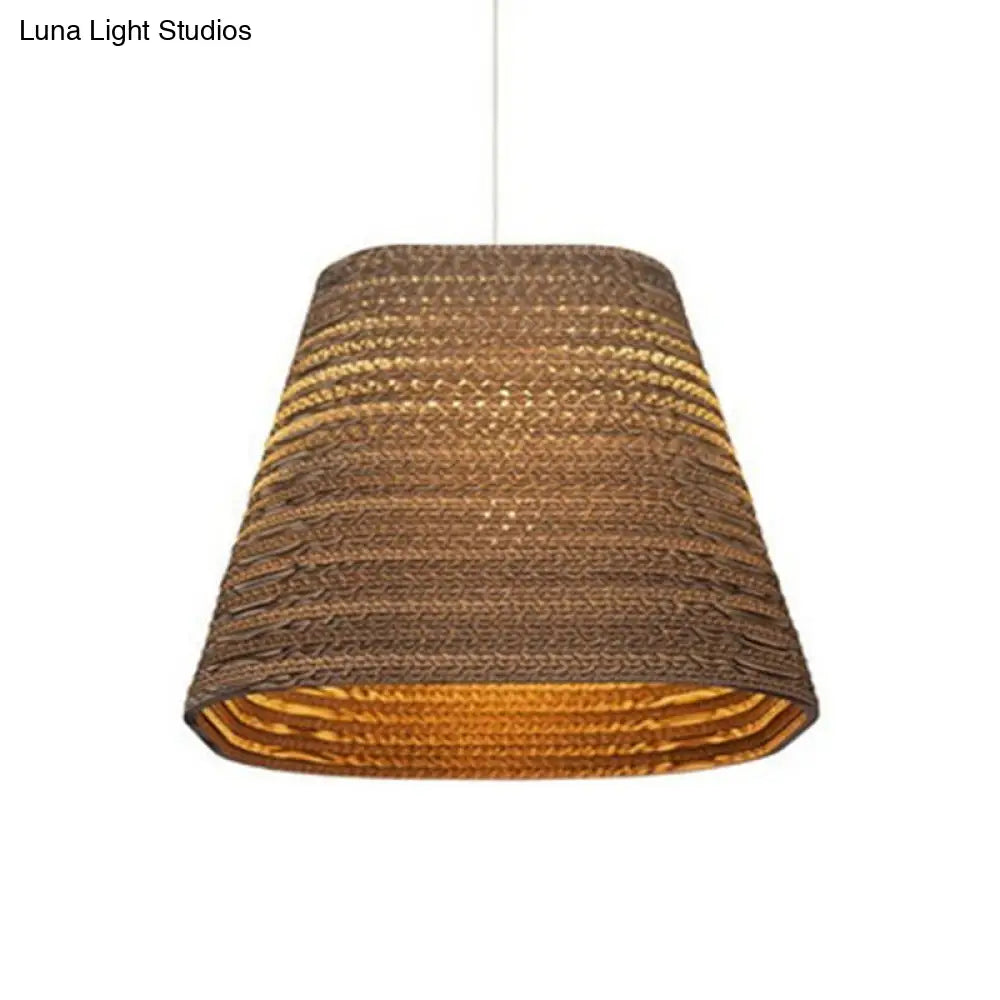 Rustic Brown Hanging Pendant Light Fixture For Dining Room - Globe/Oval/Vase Corrugated Paper Design