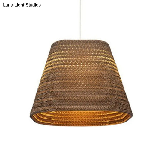 Rustic Brown Hanging Pendant Light Fixture For Dining Room - Globe/Oval/Vase Corrugated Paper Design