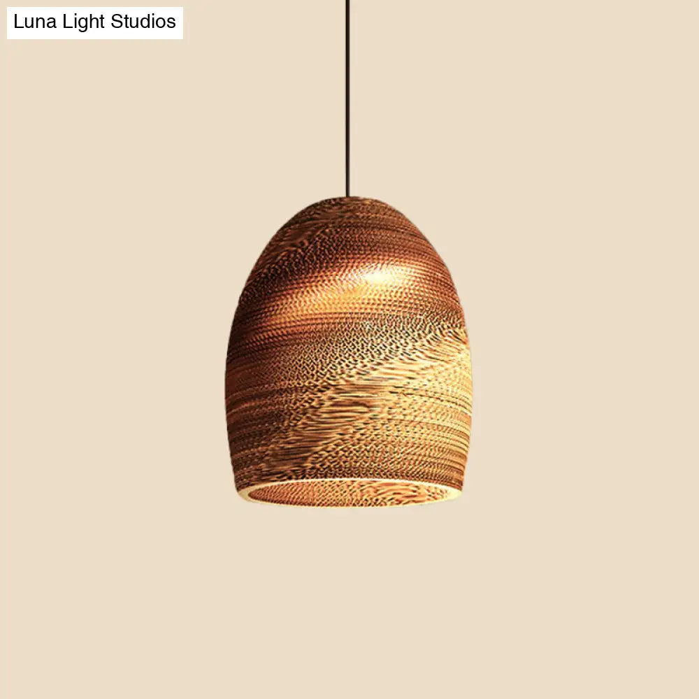 Rustic Brown Corrugated Paper Pendant Light For Dining Room - Globe/Oval/Vase Design