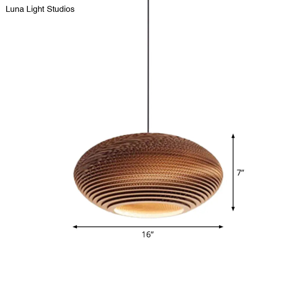 Rustic Brown Corrugated Paper Pendant Light For Dining Room - Globe/Oval/Vase Design