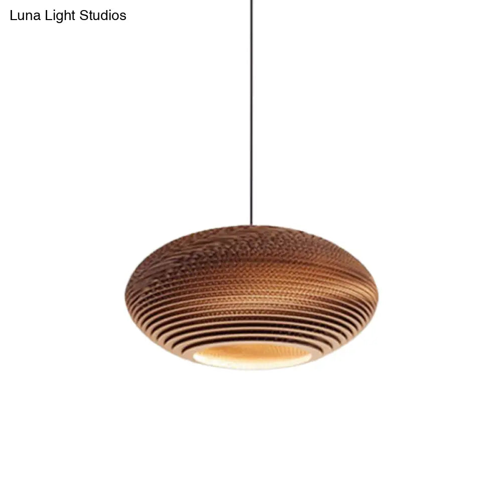 Rustic Brown Corrugated Paper Pendant Light For Dining Room - Globe/Oval/Vase Design