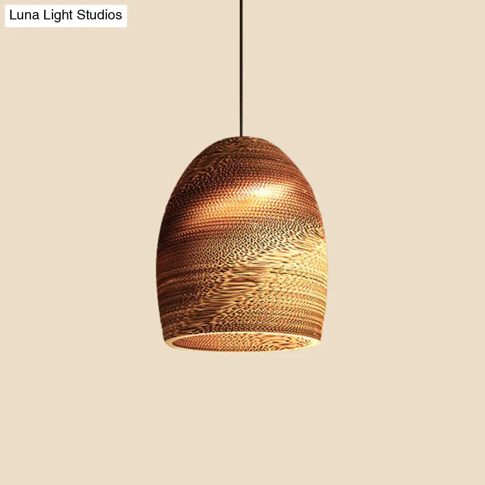 Rustic Brown Hanging Pendant Light Fixture For Dining Room - Globe/Oval/Vase Corrugated Paper Design