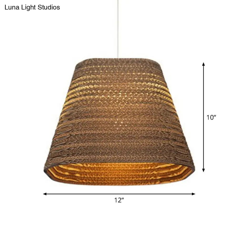 Rustic Brown Corrugated Paper Pendant Light For Dining Room - Globe/Oval/Vase Design