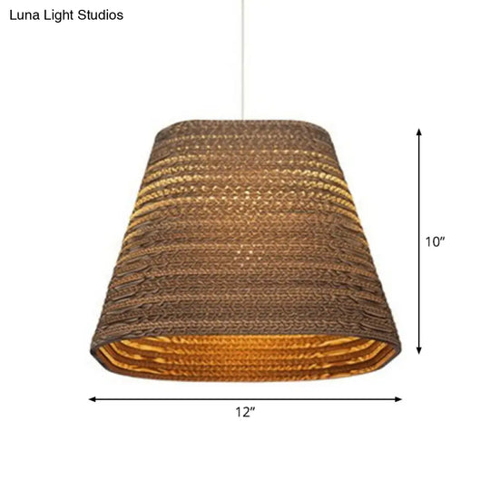 Rustic Brown Corrugated Paper Pendant Light For Dining Room - Globe/Oval/Vase Design