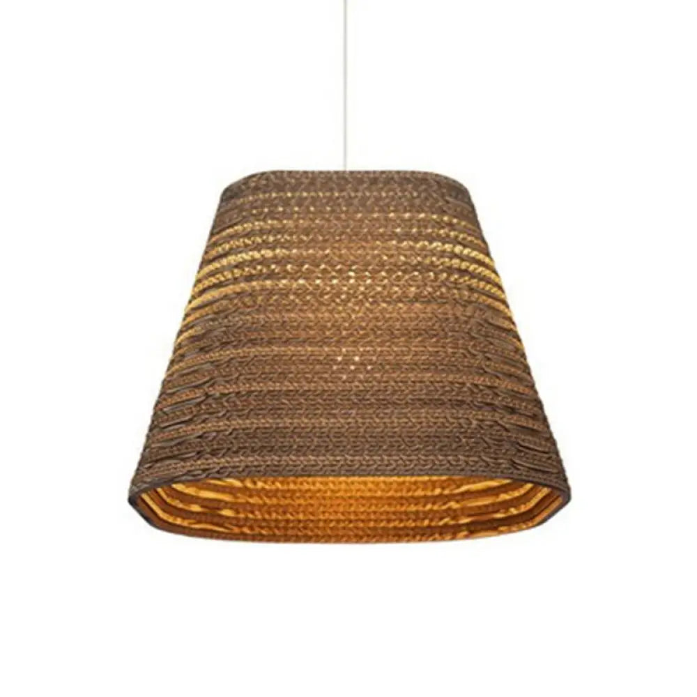 Rustic Brown Corrugated Paper Pendant Light For Dining Room - Globe/Oval/Vase Design / Trapezoid