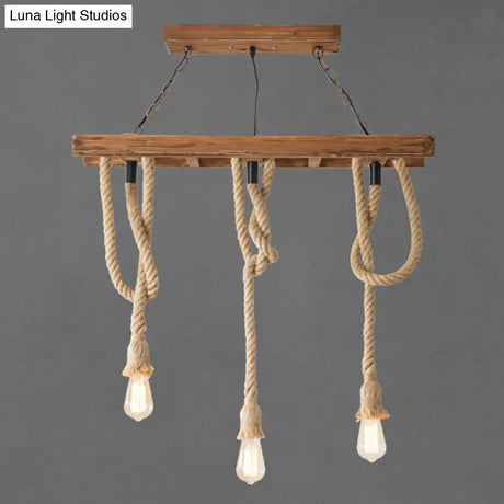 Rustic Brown Naked Bulb Pendant Light - Restaurant Suspension Lamp With Rope Fixture