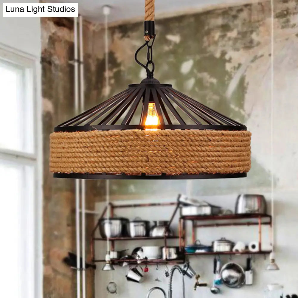 Rustic Brown Pendant Light – Countryside Barn Style Ceiling Lighting For Bistros 1-Light