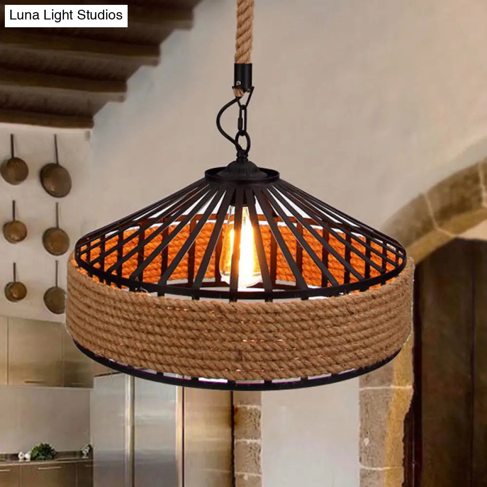 Rustic Brown Pendant Light – Countryside Barn Style Ceiling Lighting For Bistros 1-Light