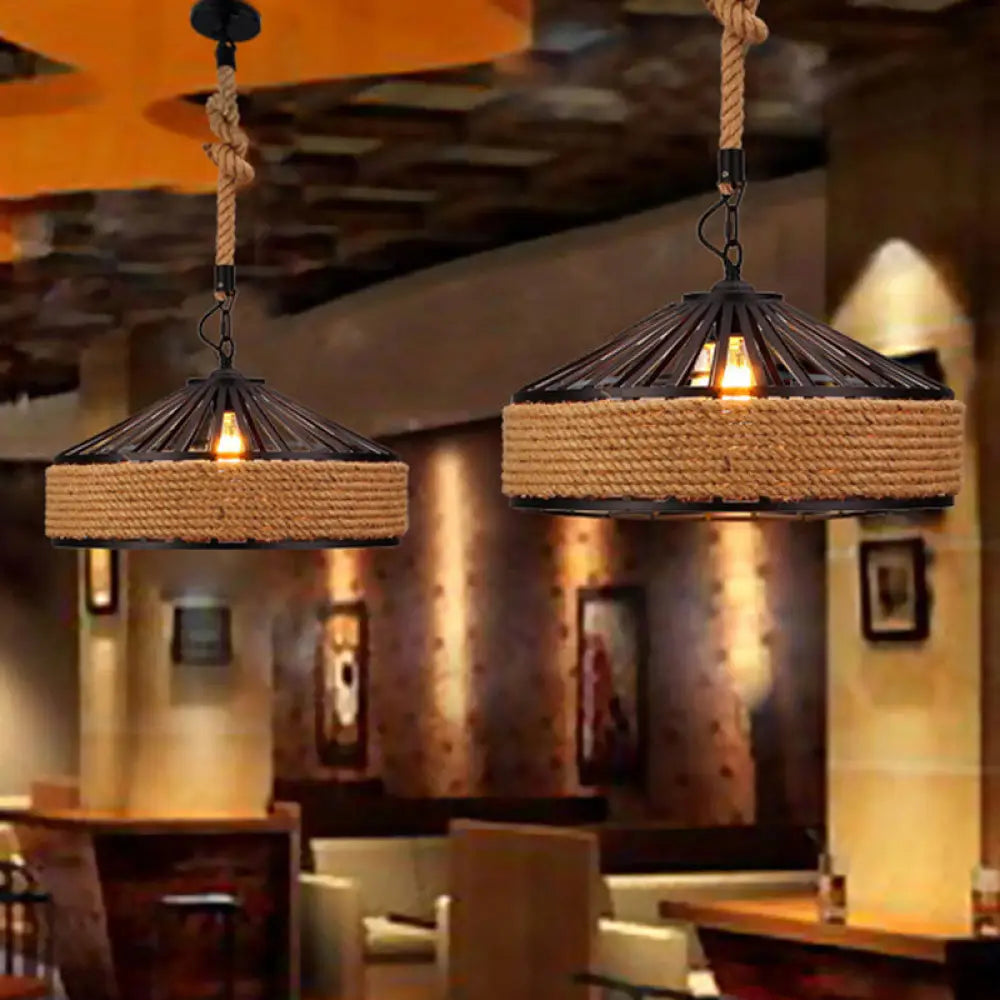 Rustic Brown Pendant Light – Countryside Barn Style Ceiling Lighting For Bistros 1-Light