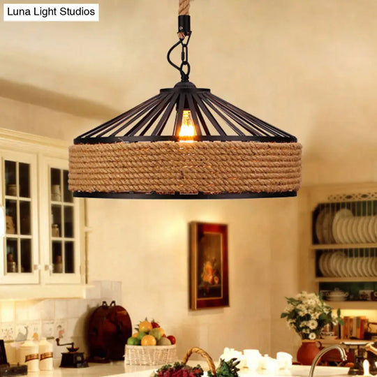 Rustic Brown Pendant Light – Countryside Barn Style Ceiling Lighting For Bistros 1-Light