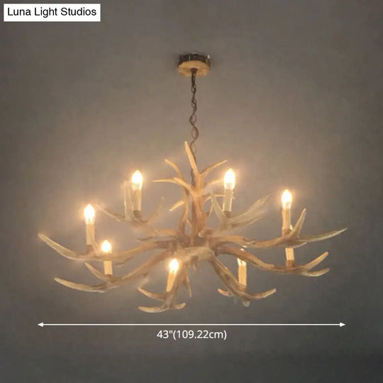 Rustic Brown Resin Antler Chandelier Ceiling Light With Candle Design - Authentic Look