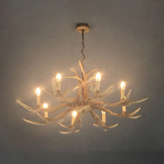 Rustic Brown Resin Antler Chandelier Ceiling Light With Candle Design - Authentic Look 8 / D