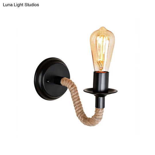 Rustic Brown Rope Wall Sconce With Exposed Bulb Design