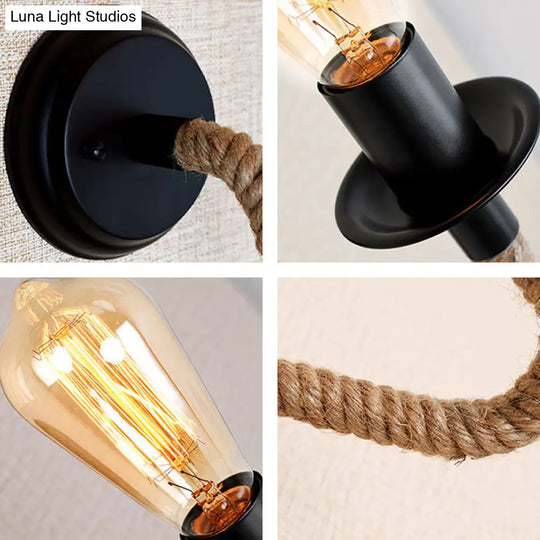 Rustic Brown Rope Wall Sconce With Exposed Bulb Design