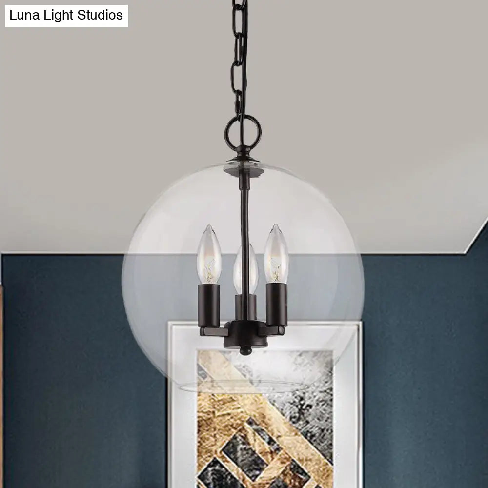 Rustic Bubble Shade Pendant Chandelier - 3-Light Ceiling Fixture With Clear Glass In Black