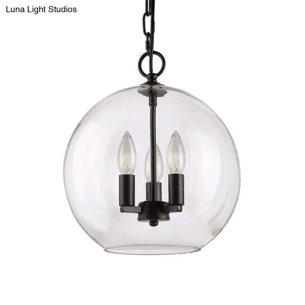 Rustic Bubble Shade Pendant Chandelier - 3-Light Ceiling Fixture With Clear Glass In Black