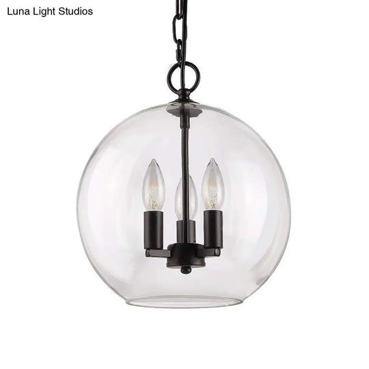 Rustic Bubble Shade Pendant Chandelier - 3-Light Ceiling Fixture With Clear Glass In Black