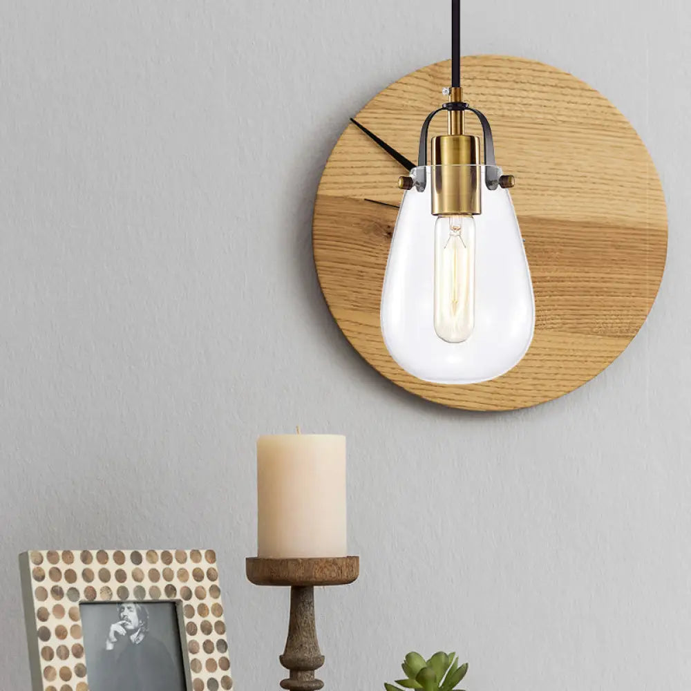 Rustic Bulb-Shaped Hanging Light With Clear Glass Pendant And Brass Finish - Perfect For Dining Room