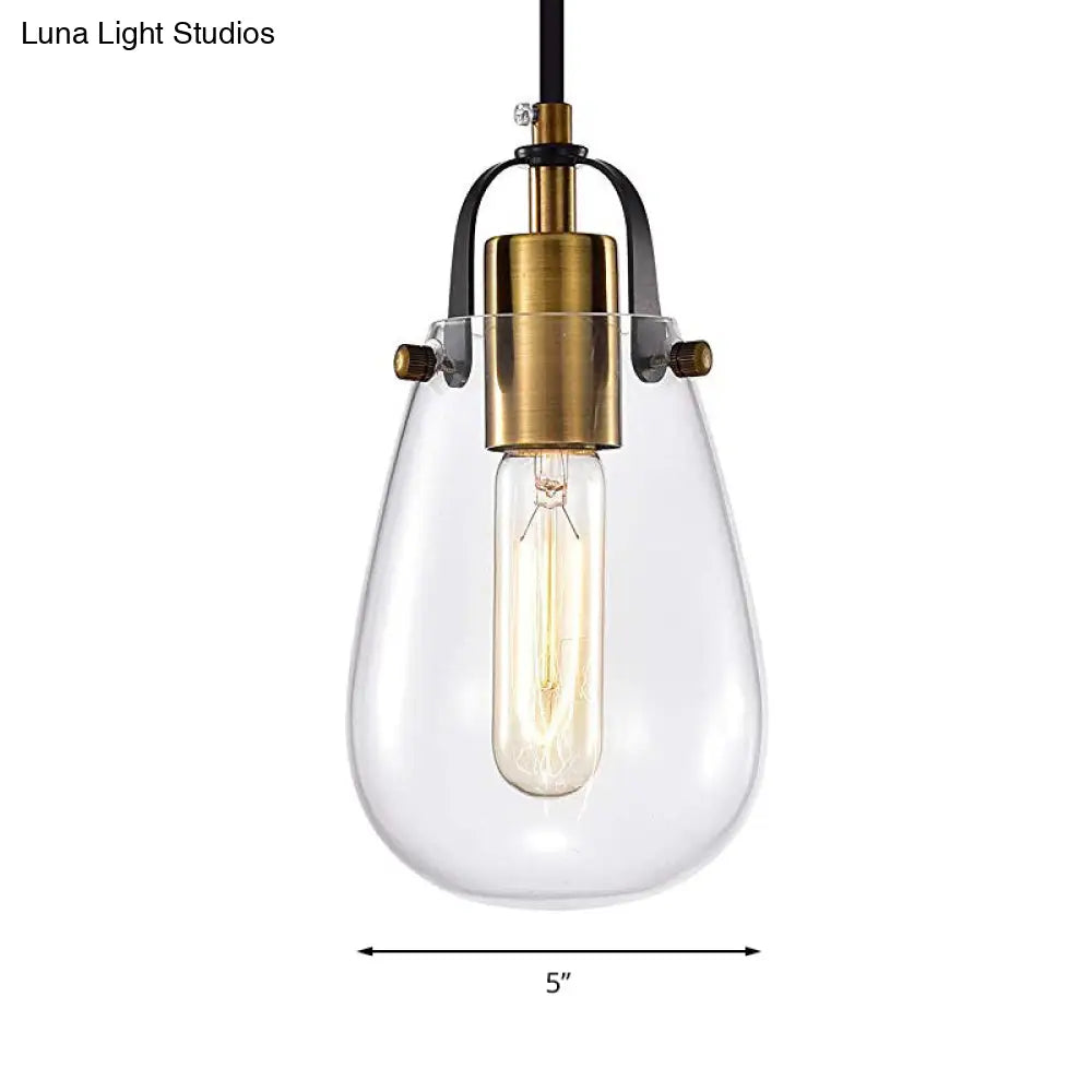 Rustic Bulb-Shaped Hanging Light With Clear Glass Pendant And Brass Finish - Perfect For Dining Room