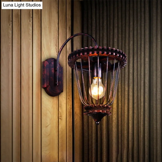 Rustic Caged Wrought Iron Wall Sconce - Weathered Copper Finish