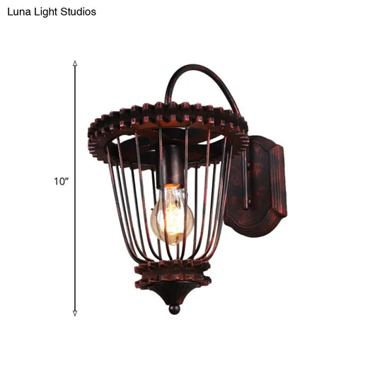 Rustic Caged Wrought Iron Wall Sconce - Weathered Copper Finish